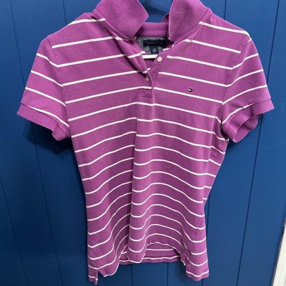 Tommy Hilfiger Tops - Tommy Hilfiger Women's Purple Striped Polo L